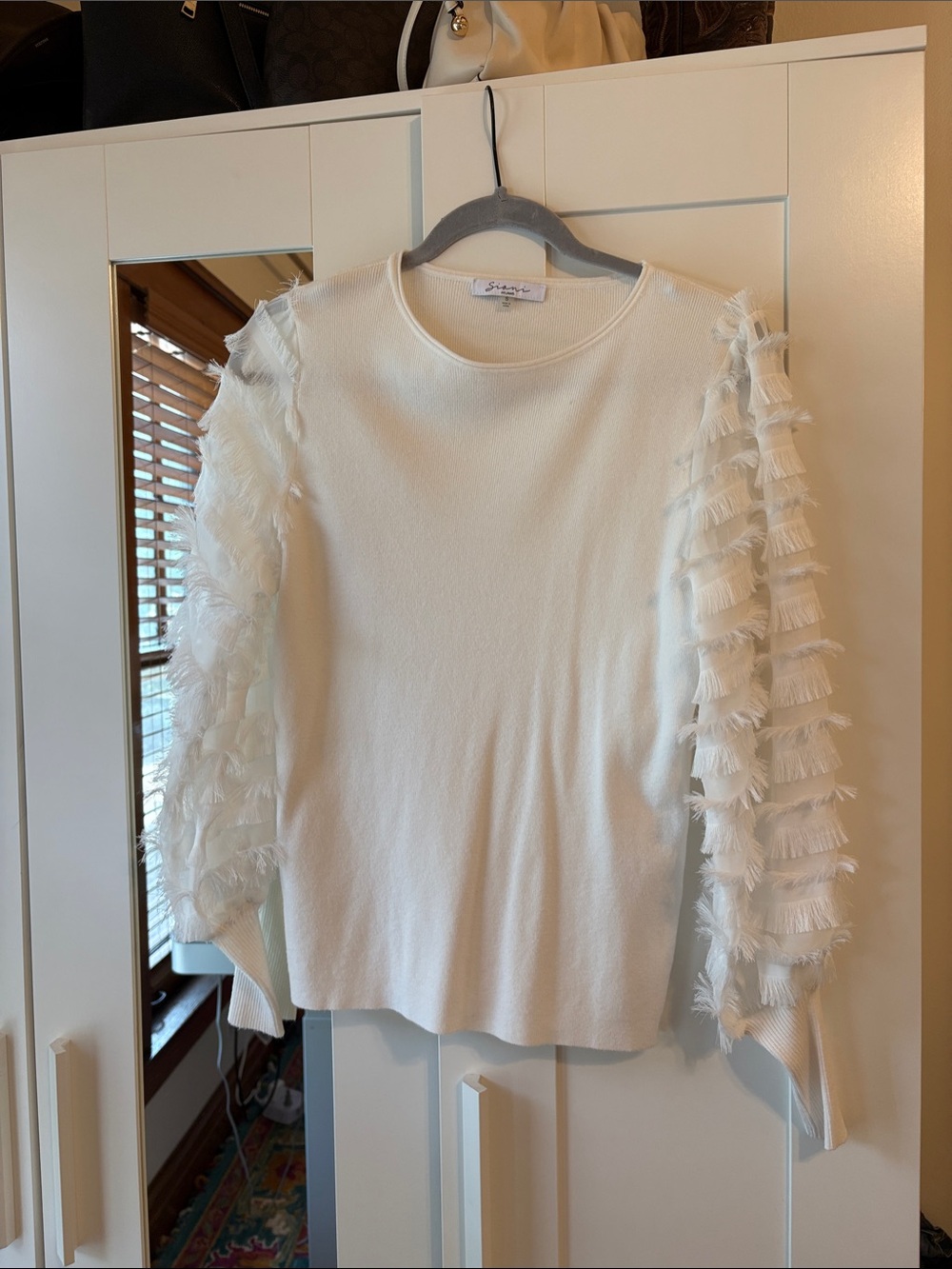 Sioni White Fringe-Trim Sweater